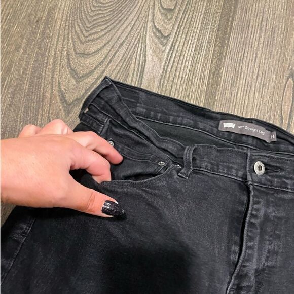 Levi's 516 Straight Leg Jeans Mid-Rise Denim Stretch Black Wash Black 14 Long - Picture 4 of 12
